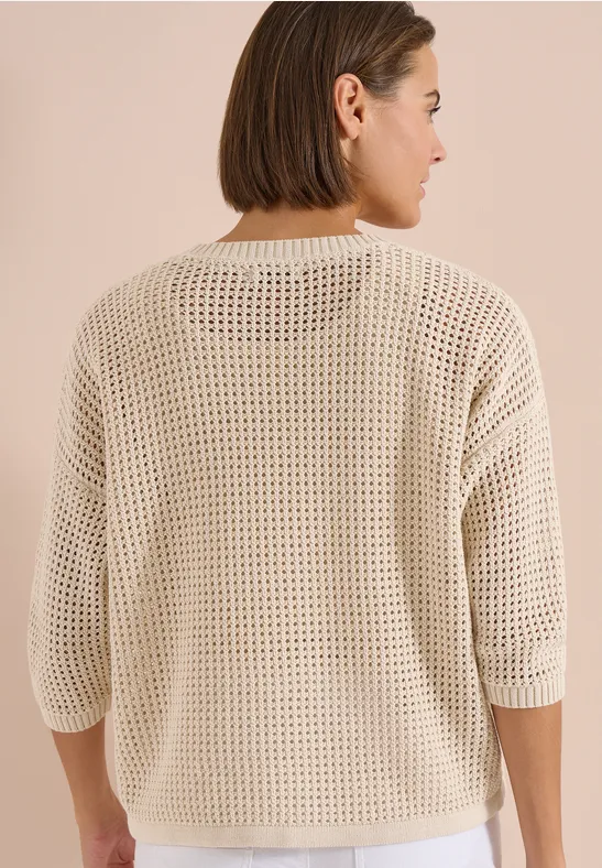 Kurzarm-Häkelpullover mit V-Ausschnitt