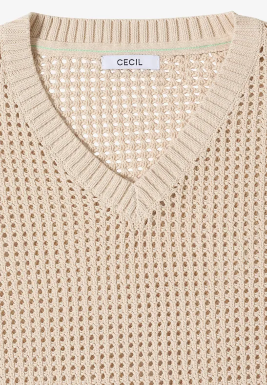 Kurzarm-Häkelpullover mit V-Ausschnitt