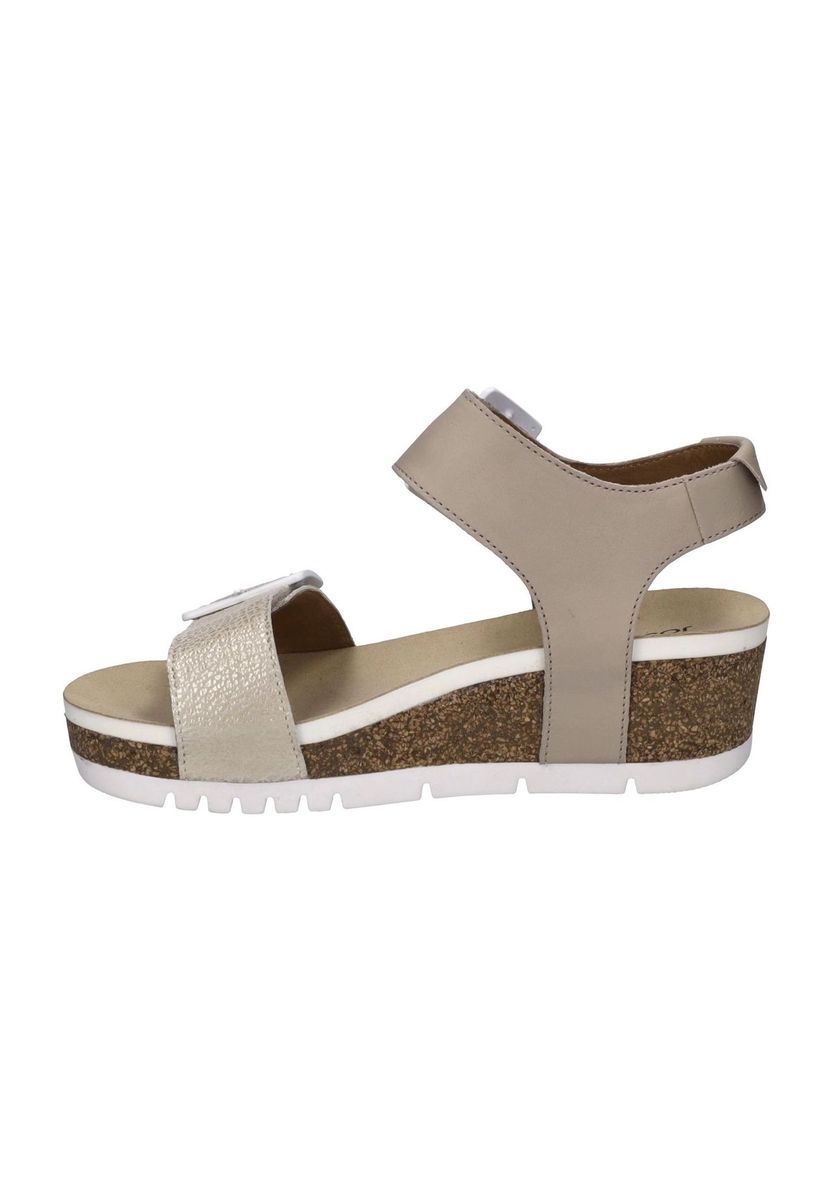 Metallic-Leder Keilsandaletten mit Kork