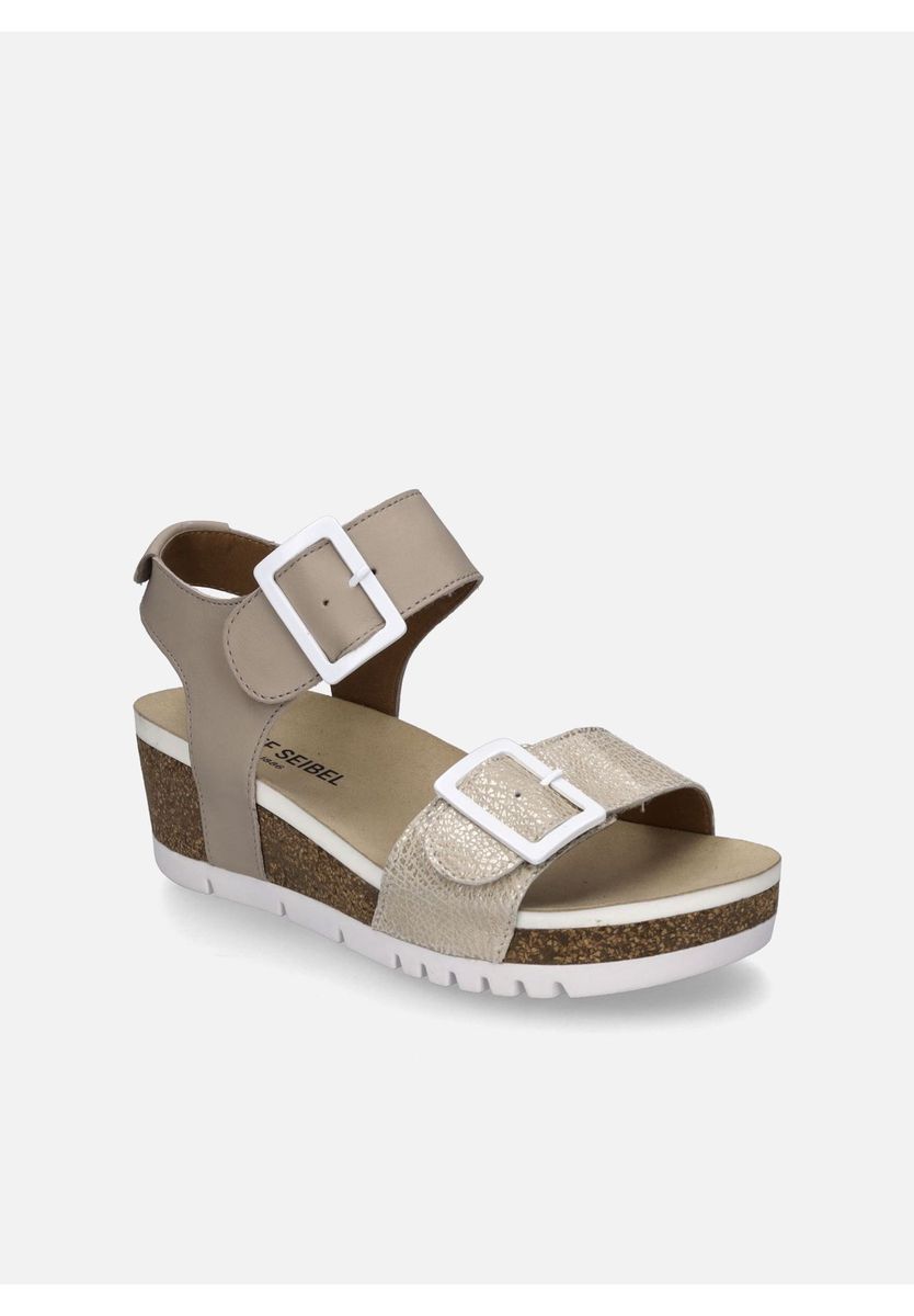Metallic-Leder Keilsandaletten mit Kork
