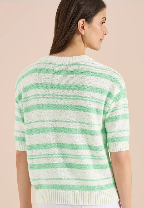 Gestreifter Kurzarm-Strickpullover