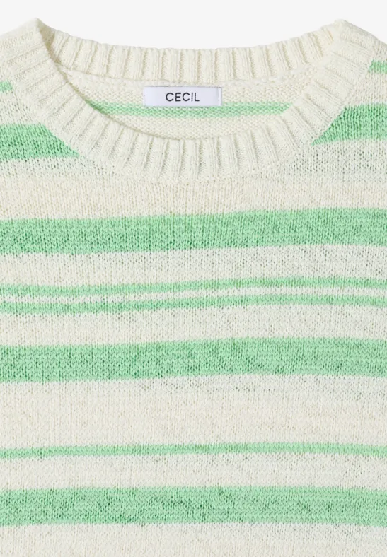 Gestreifter Kurzarm-Strickpullover