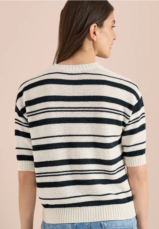 Kurzärmeliger gestreifter Strickpullover