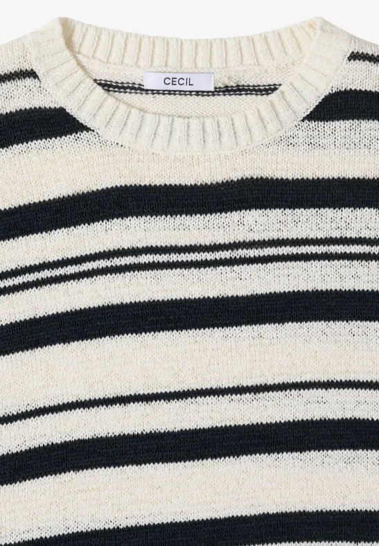 Kurzärmeliger gestreifter Strickpullover