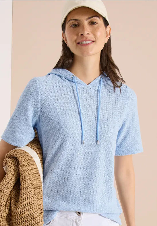 Kurzärmeliges strukturiertes Kapuzenshirt