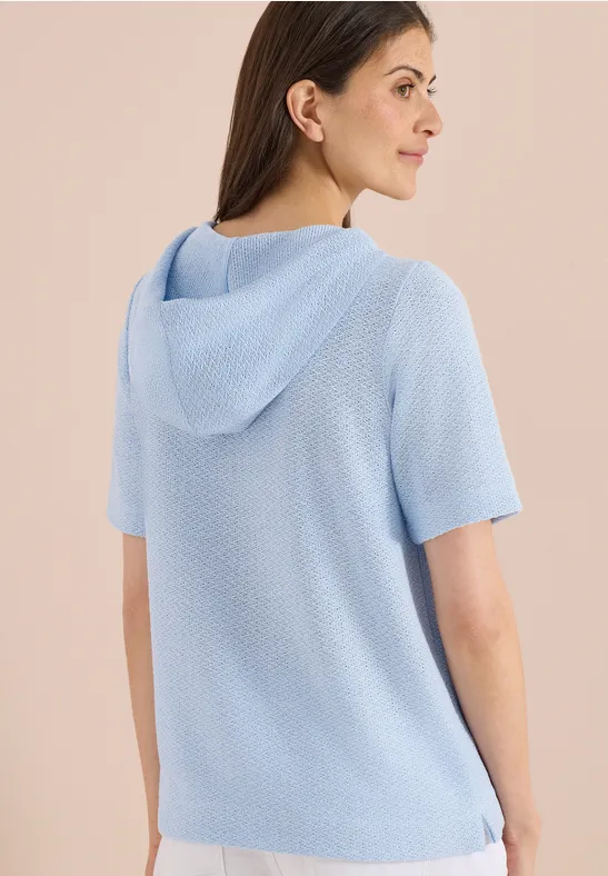Kurzärmeliges strukturiertes Kapuzenshirt