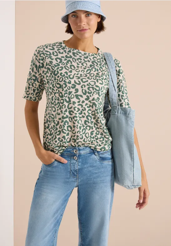 Kurzarm-Top mit Leopardenmuster