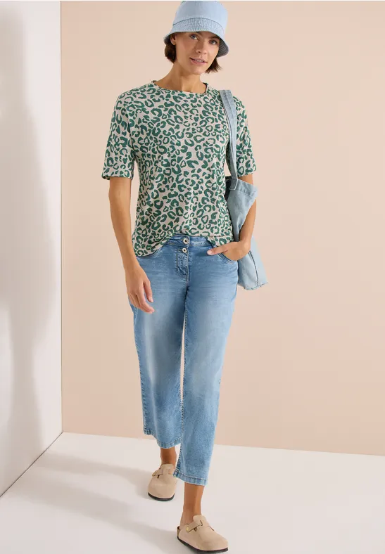 Kurzarm-Top mit Leopardenmuster