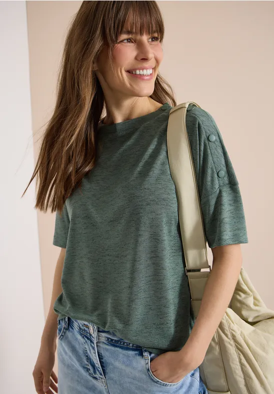 T-Shirt in Leinen-Optik mit Schulterknöpfen