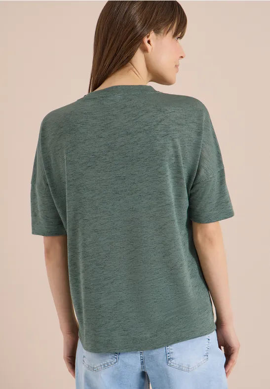 T-Shirt in Leinen-Optik mit Schulterknöpfen