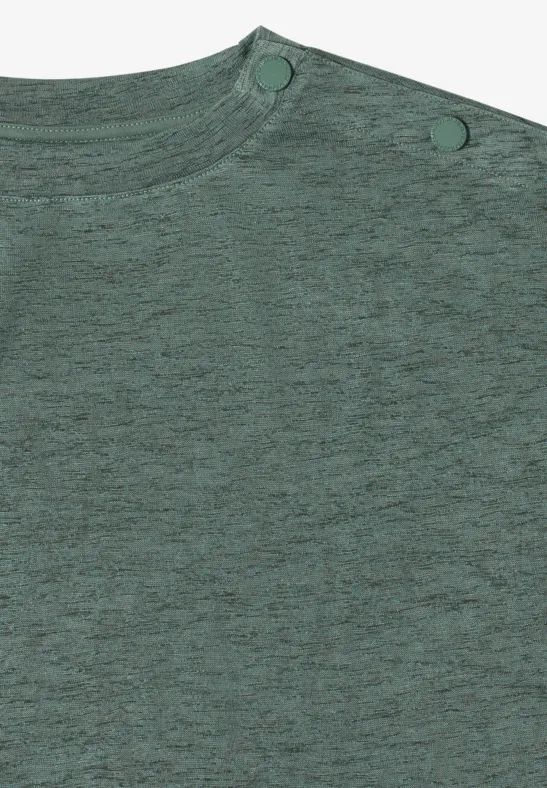 T-Shirt in Leinen-Optik mit Schulterknöpfen