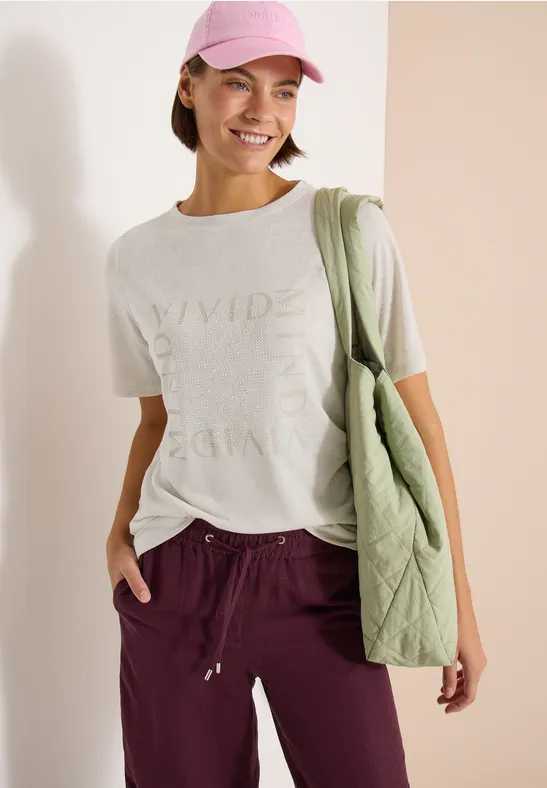 T-Shirt in Leinen-Optik mit Print