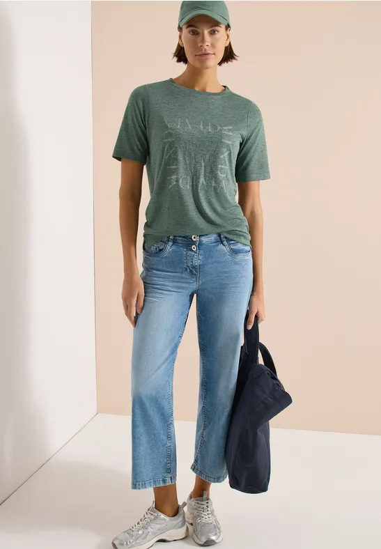 T-Shirt mit Print in Leinen-Optik