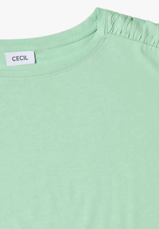 T-Shirt mit U-Boot-Ausschnitt und Raffung