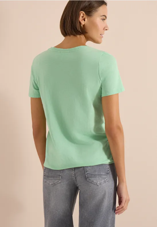 Kurzarmshirt mit Split-Neck aus Baumwolle