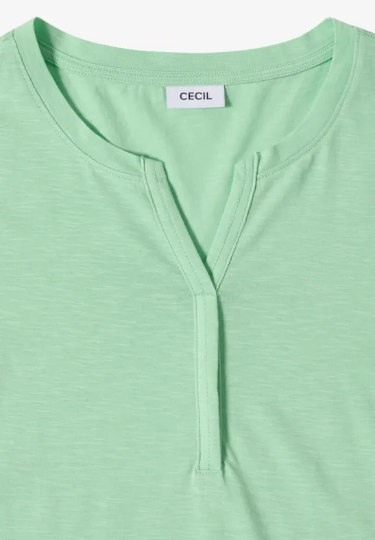 Kurzarmshirt mit Split-Neck aus Baumwolle
