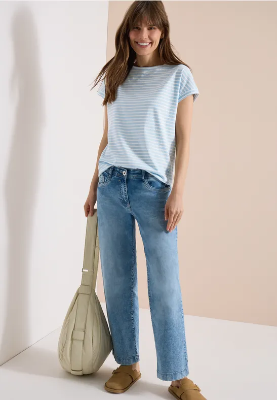 Gestreiftes Baumwoll-Shirt mit Gummizug