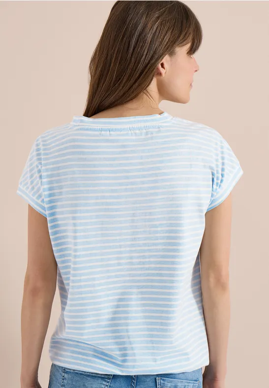 Gestreiftes Baumwoll-Shirt mit Gummizug