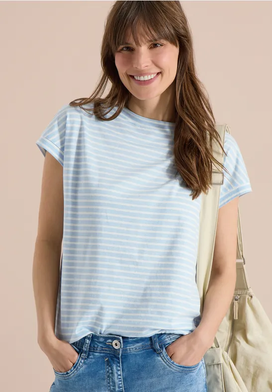 Gestreiftes Baumwoll-Shirt mit Gummizug