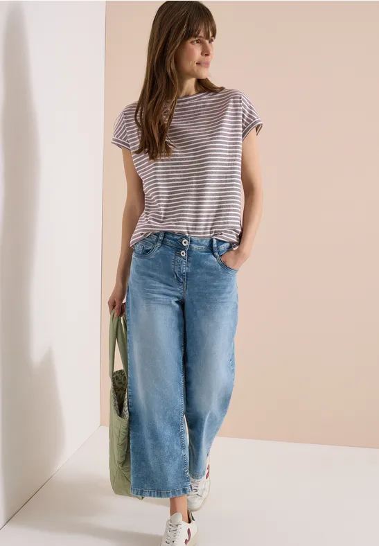 Gestreiftes Baumwoll-Shirt mit elastischem Saum