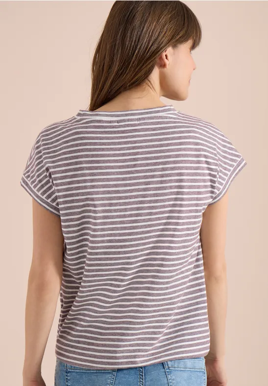 Gestreiftes Baumwoll-Shirt mit elastischem Saum