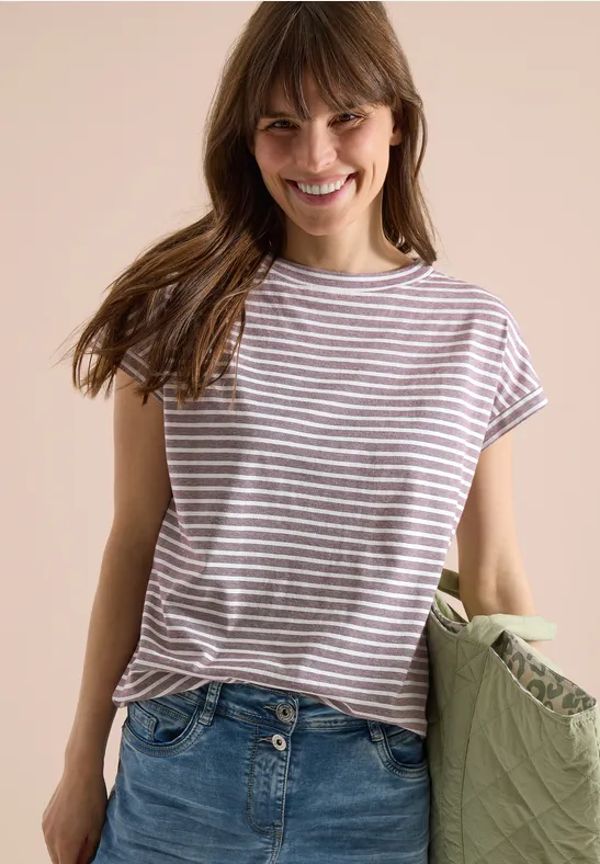 Gestreiftes Baumwoll-Shirt mit elastischem Saum