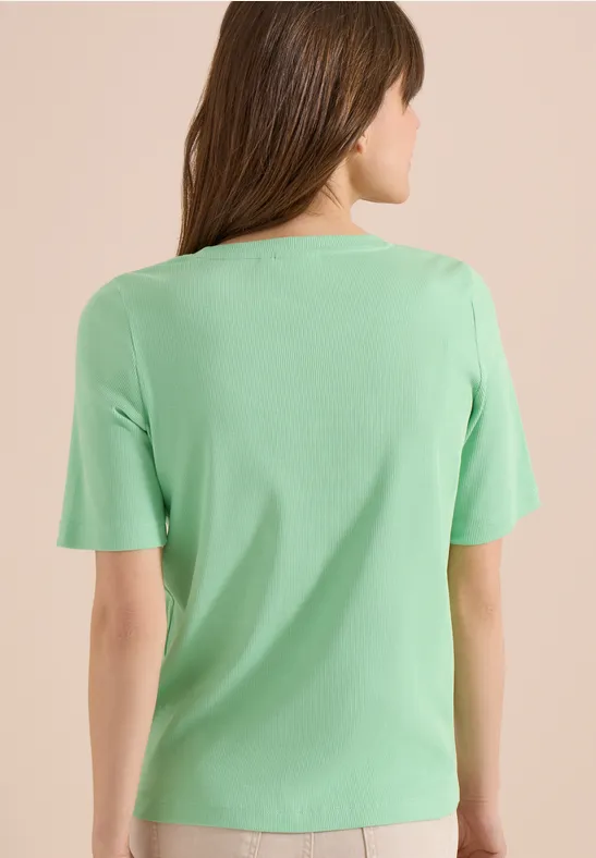 T-Shirt mit Rundhalsausschnitt und Rippstruktur