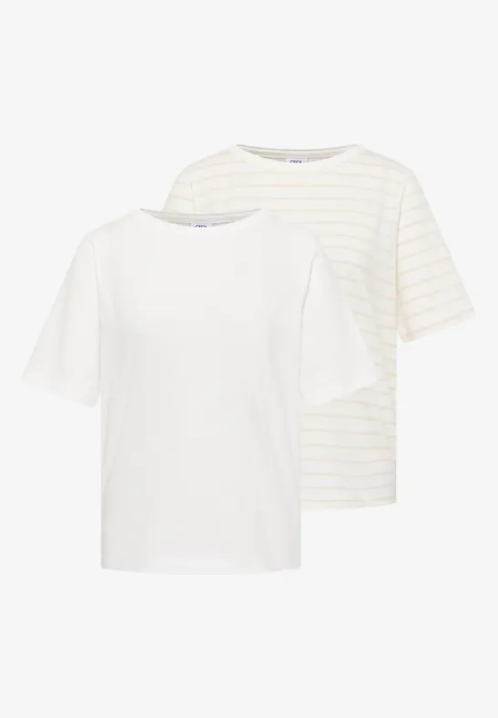Slub-Baumwoll-Shirt-Set mit U-Boot-Ausschnitt
