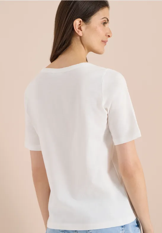 Slub-Baumwoll-Shirt-Set mit U-Boot-Ausschnitt