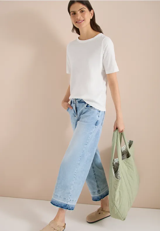 Slub-Baumwoll-Shirt-Set mit U-Boot-Ausschnitt