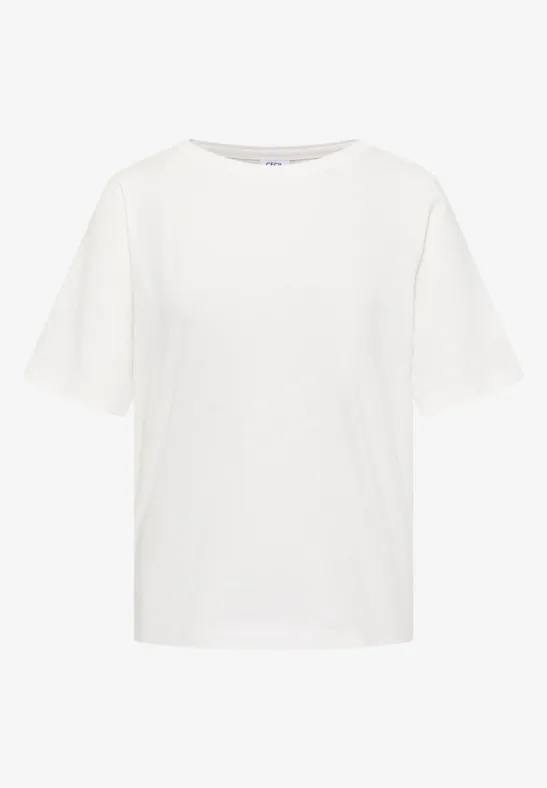 Slub-Baumwoll-Shirt-Set mit U-Boot-Ausschnitt