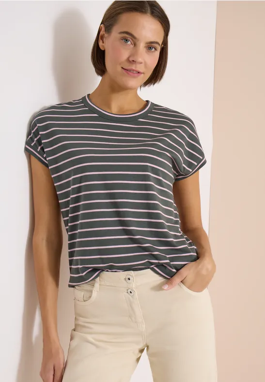 Gestreiftes Jerseyshirt mit Elastiksaum