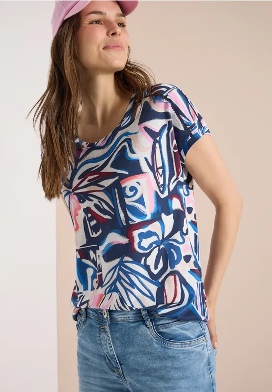 T-Shirt mit Abstraktmuster und Spitze
