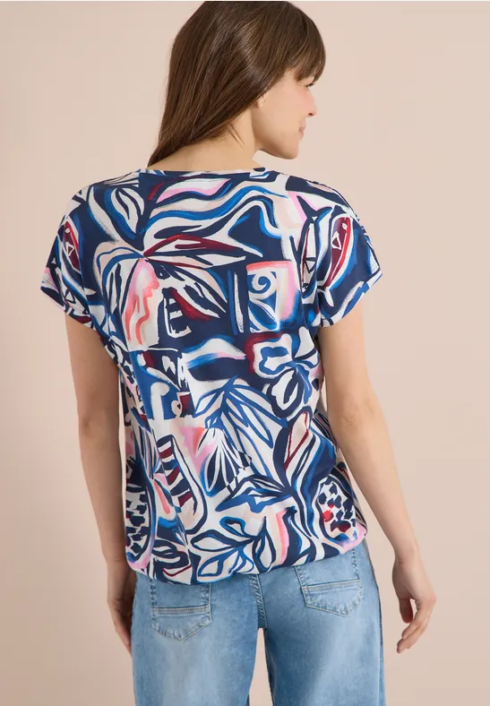 T-Shirt mit Abstraktmuster und Spitze