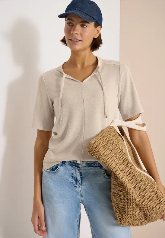 Strukturierte Tunika-Bluse mit Bindebändern