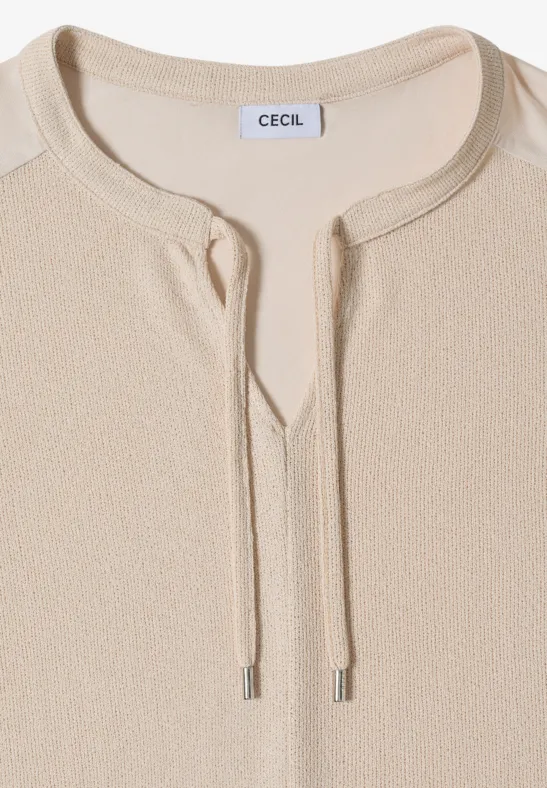 Strukturierte Tunika-Bluse mit Bindebändern