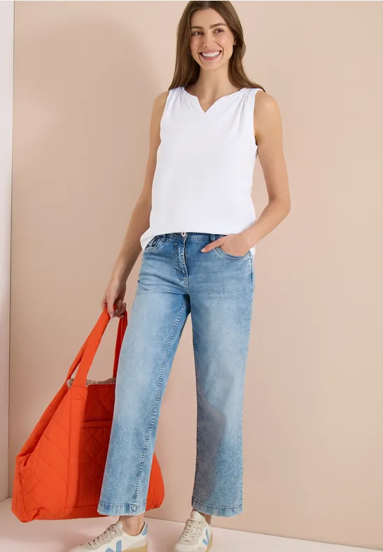 Ärmelloses Baumwolltop mit Split-Neck