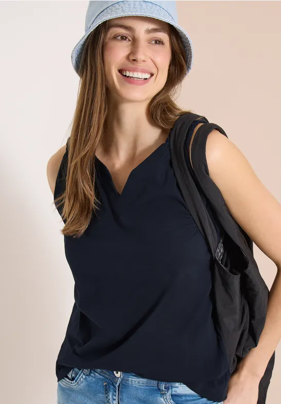 Lässiges Baumwolltop mit Split Neck