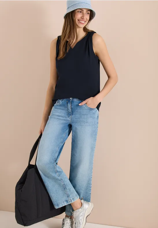 Lässiges Baumwolltop mit Split Neck