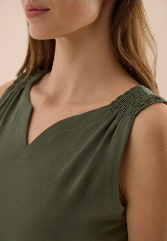 Tanktop mit Split-Neck und Raffungen