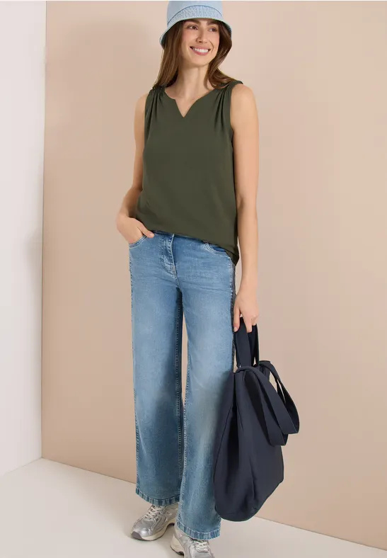 Tanktop mit Split-Neck und Raffungen
