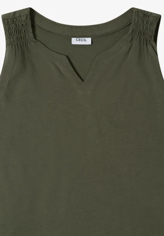 Tanktop mit Split-Neck und Raffungen