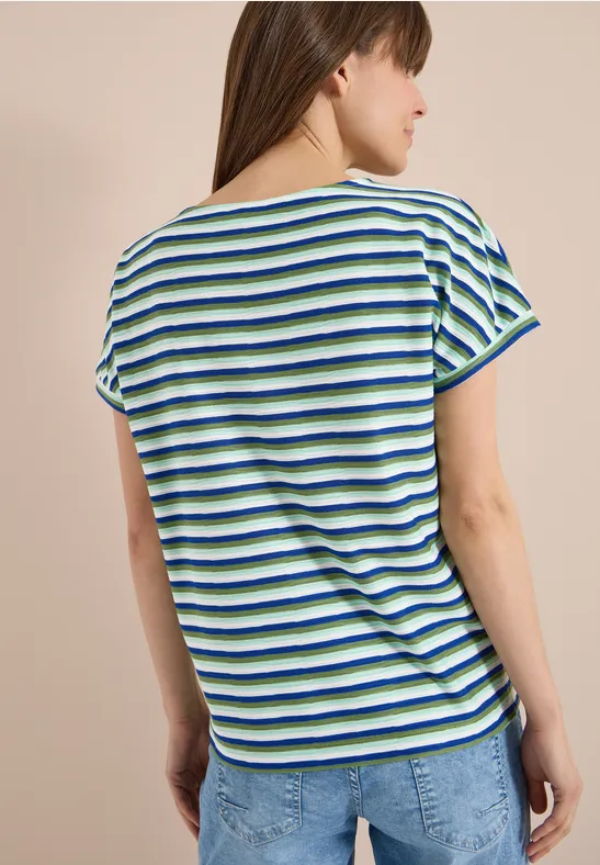Strukturiertes Streifen-Shirt mit U-Boot-Ausschnitt