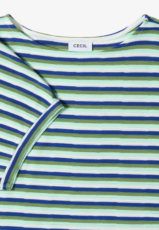 Strukturiertes Streifen-Shirt mit U-Boot-Ausschnitt
