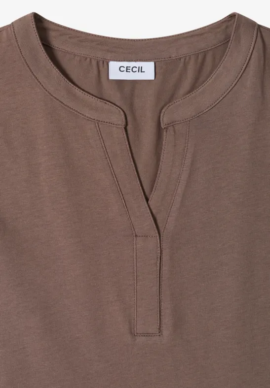 T-Shirt mit Schlitz-Ausschnitt und Häkelborte