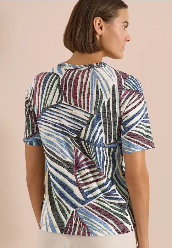 Jersey-Top mit abstraktem Ausbrenner-Print