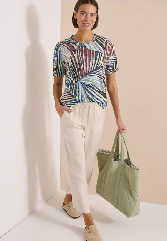 Jersey-Top mit abstraktem Ausbrenner-Print