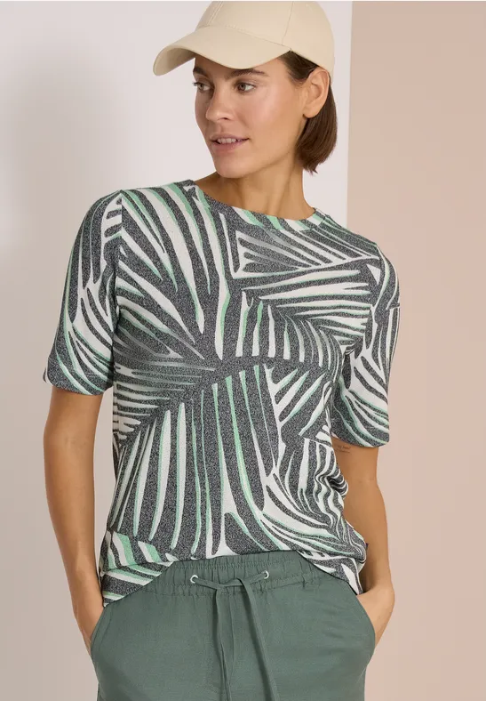 Strick-Optik T-Shirt mit Grafikmuster