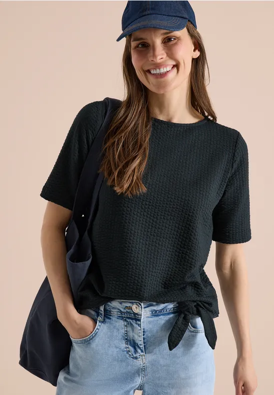 Seersucker-Shirt mit Knotendetail