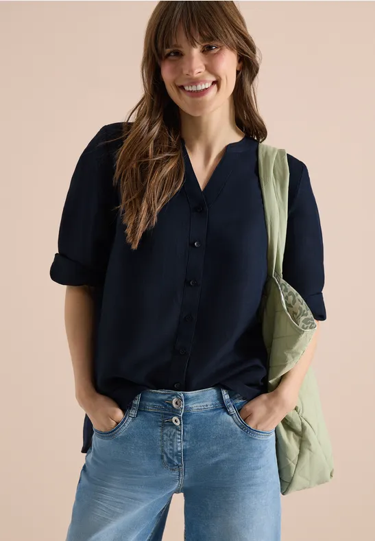 Split-Neck-Bluse aus Leinenmix